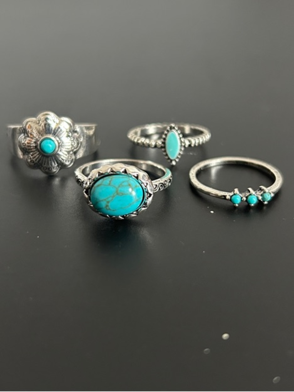 NWOT Silver and Turquoise Color Stackable Ring Set